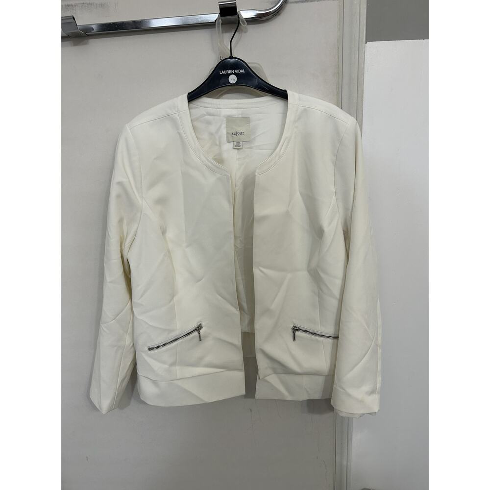 Sejour Tailored Collarless White Suit Jacket size 14W